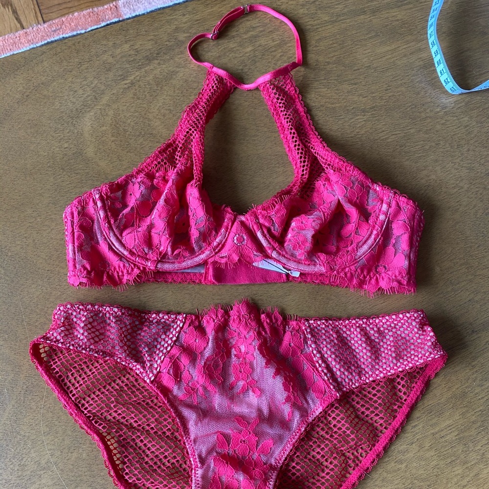 Mesh and Lace Halter Bra and Chekini set